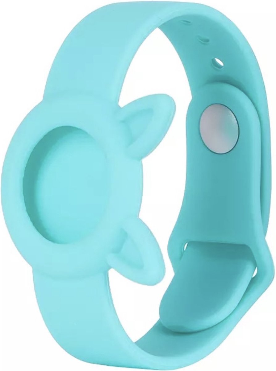 Premium Siliconen Armband met Oortjes geschikt voor Apple AirTag voor Kinderen Lichtblauw | AirTag-sleutelhanger Hoesje Kind | Polsband GPS Horloge Kind | Tracker Houder Armband | Trackers Band | Peuter | AirTag Polsband | GPS Horloge Senioren