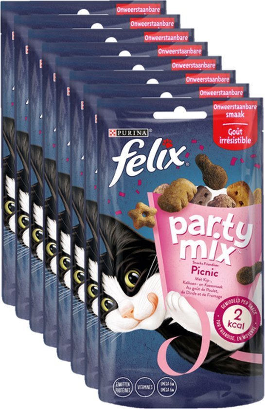 8x Felix Party Mix Picnic Mix Kattensnacks 60g bol