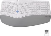 Delux - Draadloos ( 1X 2,4ghz + 2X Bluetooth) - Ergonomisch toetsenbord - Split en gebogen ontwerp - Anti-RSI / Muisarm - Gaming keyboard - lederen polssteun