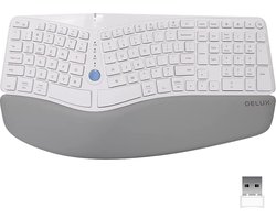 Delux - Draadloos ( 1X 2,4ghz + 2X Bluetooth) - Ergonomisch toetsenbord - Split en gebogen ontwerp - Anti-RSI / Muisarm - Gaming keyboard - lederen polssteun