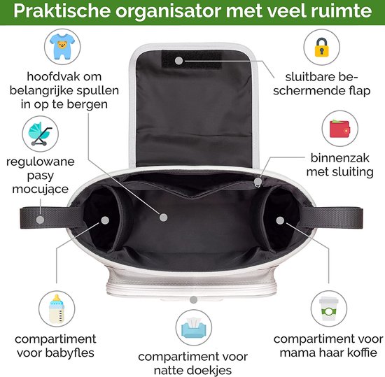 LÄSSIG Baby kinderwagenorganizer buggy organizer kinderwagentas incl. kinderwagenbevestiging/organizer antraciet