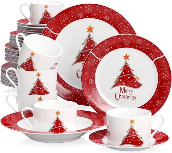 buffet Nevelig Voorwaarden Kerst servies - 30 Stuk Porselein - Kerst Patroon - Gift Servies - Set Met  Cup,... | bol.com