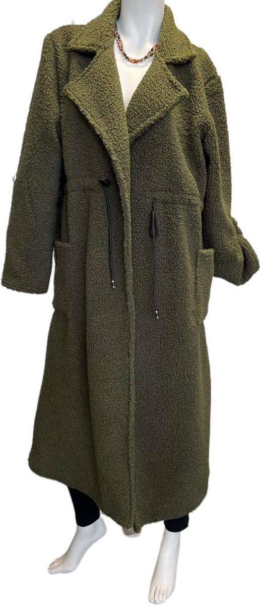 Jassen - Warme lange jas- Dames winter jas- Vrouwen mantel 508- Legergroen Kleur- Standaard maat- One size 38/42