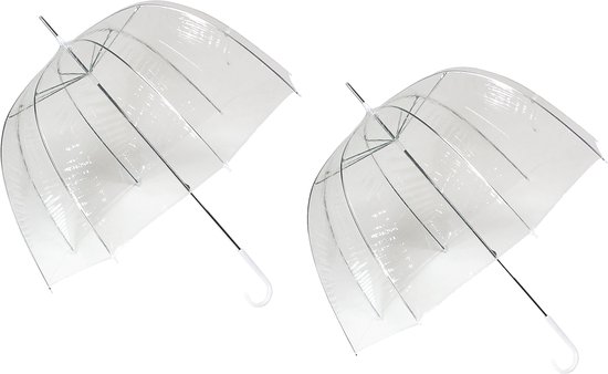 2x Transparante koepelparaplu 75 cm - doorzichtige paraplu - trouwparaplu - bruidsparaplu - stijlvol - plastic - automatisch - trouwen - bruiloft - trendy - fashionable