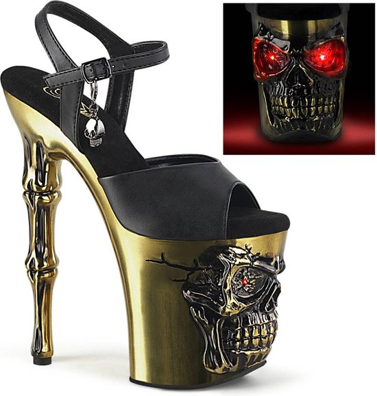 Pleaser Sandale à bride cheville, Chaussures de pole dance -37 Shoes- RAPTURE-809-LT US 7 Zwart/ Couleur cuivre