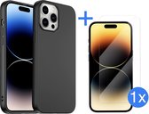 iPhone 14 Pro Hoesje Zwart - Apple iPhone 14 Pro Siliconen Hoesje Case Back Cover - 1 x iPhone 14 Pro Screenprotector - iPhone 14 Glas Protector