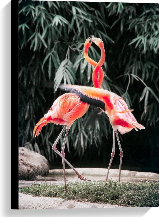 WallClassics - Canvas  - Dansende Flamingo's - 40x60 cm Foto op Canvas Schilderij (Wanddecoratie op Canvas)