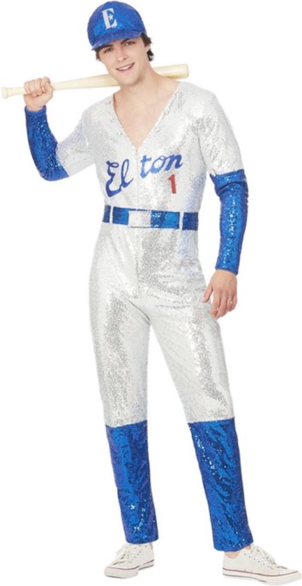 Smiffy's - Elton John Kostuum - Elton John Glitter En Glamour Baseball - Man - Blauw, Zilver - Medium - Carnavalskleding - Verkleedkleding