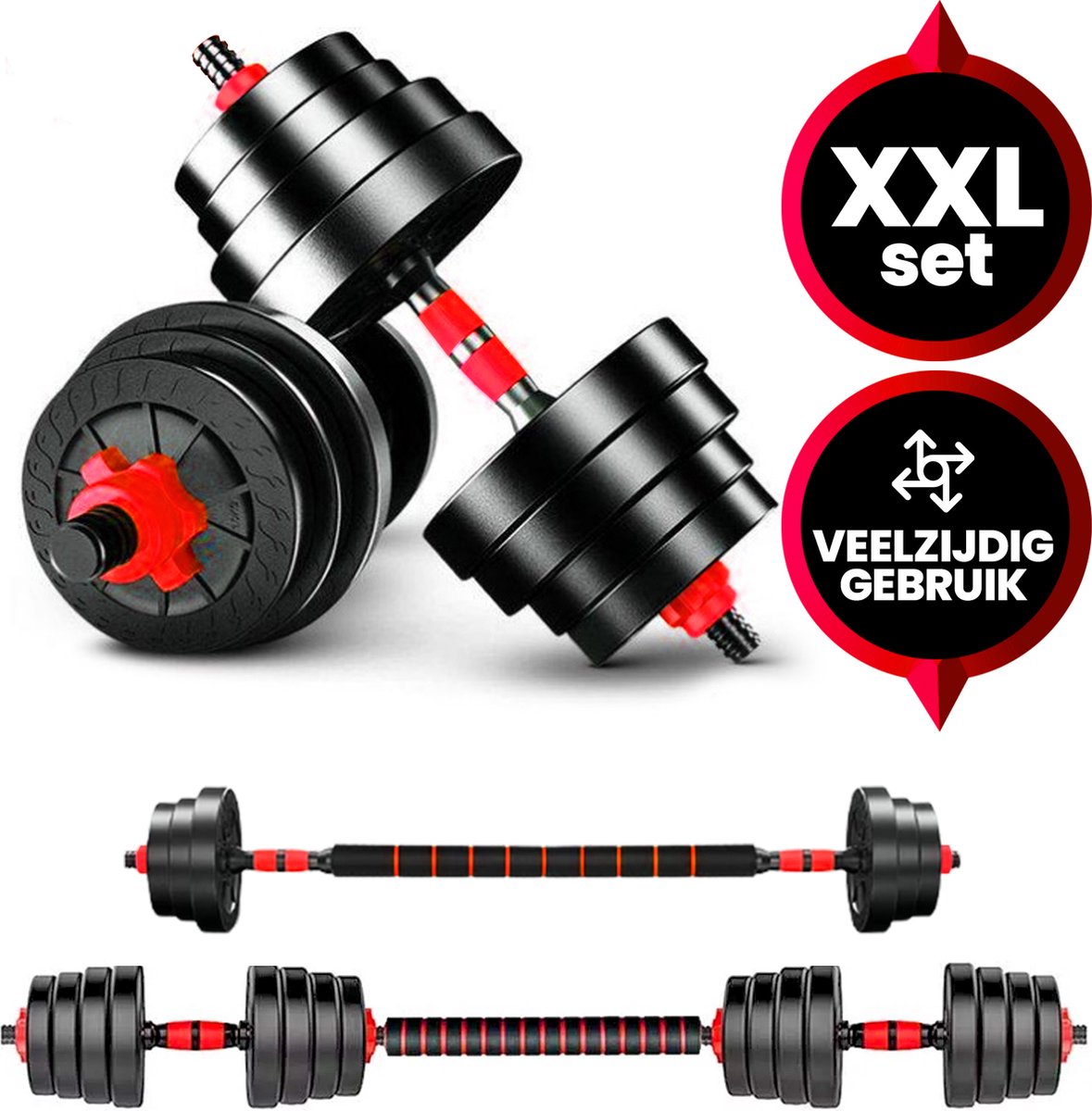Venom Sports Verstelbare Dumbbell Set tot 20kg – Halterset – 2-in-1 Gewichten – Home Gym - Krachttraining – Rood