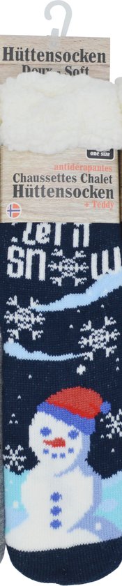 Kerstsokken - Happy unisex huissokken - Extra Warm en zacht - Anti-Slip - Huttensocken fantasie sneeuw - one size