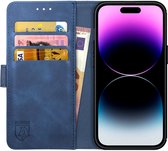 Rosso Element Book Case Wallet Hoesje Geschikt voor Apple iPhone 14 Pro | Portemonnee | 3 Pasjes | Magneetsluiting | Stand Functie | Blauw
