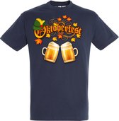T-shirt Oktoberfest hoed en bier | Oktoberfest dames heren | Tiroler outfit | Carnavalskleding dames heren | Navy | maat XL
