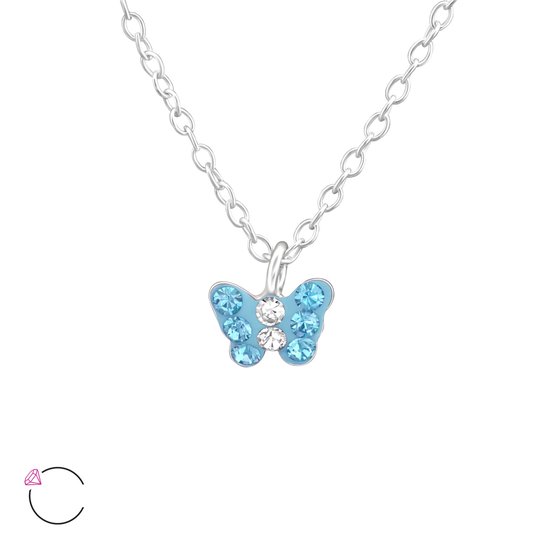 Joy|S - Zilveren vlinder hanger - 6 x 5 mm - Swarovski kristal blauw - met  ketting 39... | bol.com