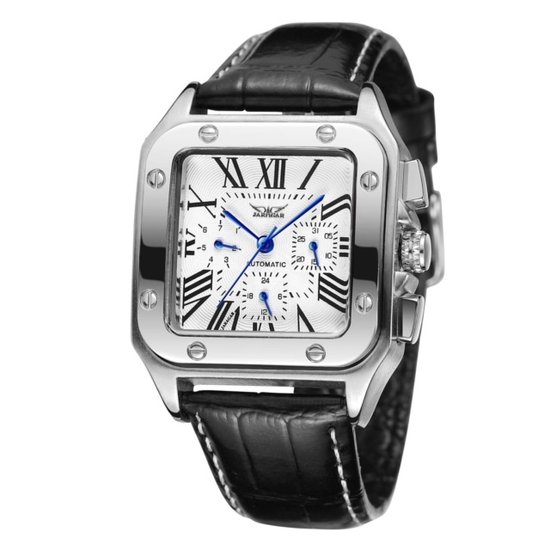 Montre Automatique Soraro Argent | Imperméable à l'eau | Coffret cadeau | Argent| Montres automatiques | Remontoir de montre automatique | Cuir | Hommes de Montre Garçons Hommes | Saint-Nicolas | Black Friday | Noël | cadeau de Noël