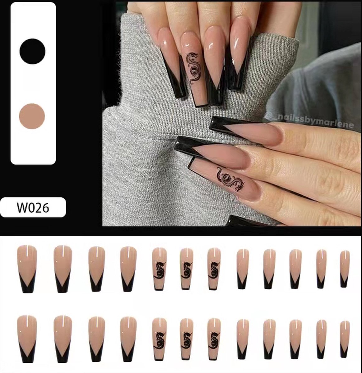 De 2 Lalas - Kunstnagels - nep nagels - plak nagels - diamandjes - steentjes - press on nails - 24 stuks - secondenlijm + nagelpatches - vijl - bokkepootje - alcoholdoekje