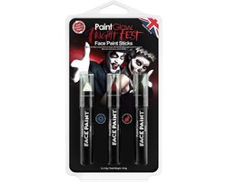 PaintGlow - Halloween Face & Body Paint Sticks set - Festival make up - 3,5 gram - zwart - wit - rood