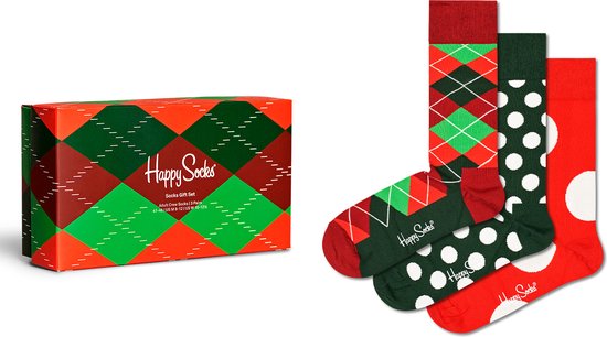 Happy Socks Holiday Classics Gift Set (3-pack) - rood groen en wit plezier - Unisex - Maat: 41-46
