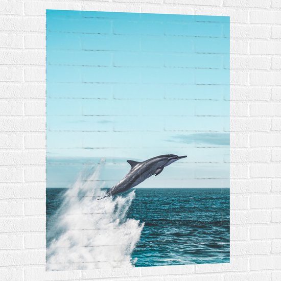WallClassics - Sticker Muursticker - Dauphin sautant hors de la mer - 80x120 cm Photo sur Sticker Muursticker