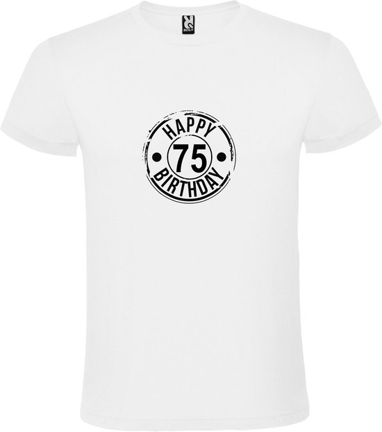 Wit T-Shirt met “ Happy Birthday 75 “ print  Zwart Size S