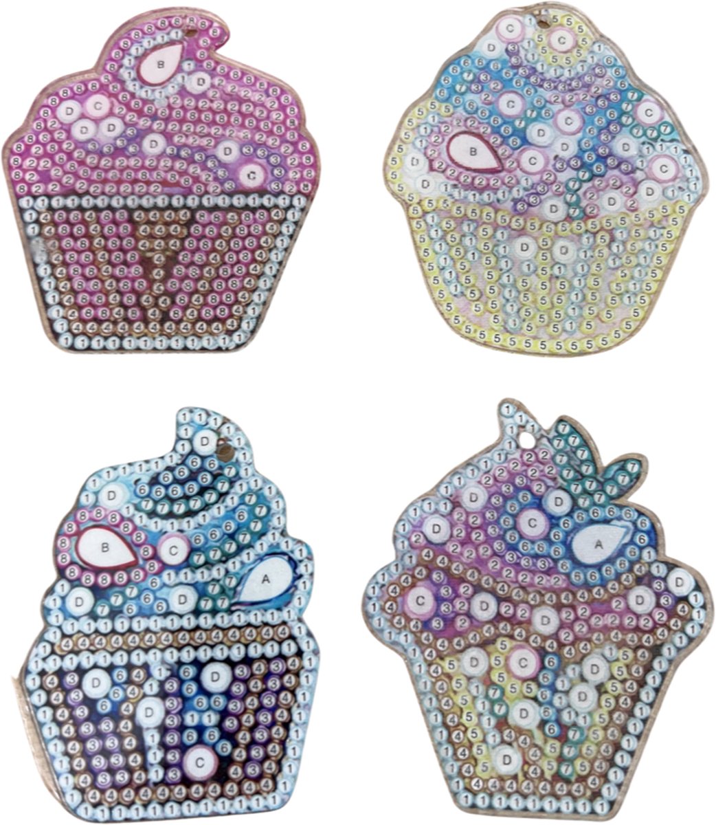Diamond Painting Sleutelhangers - Dubbelzijdig - 4 x sleutelhanger - Hobby - Ijsjes - Kinderen - volledig pakket - Kinderfeestje - maak je eigen sleutelhanger - Hanger — afbeelding 7