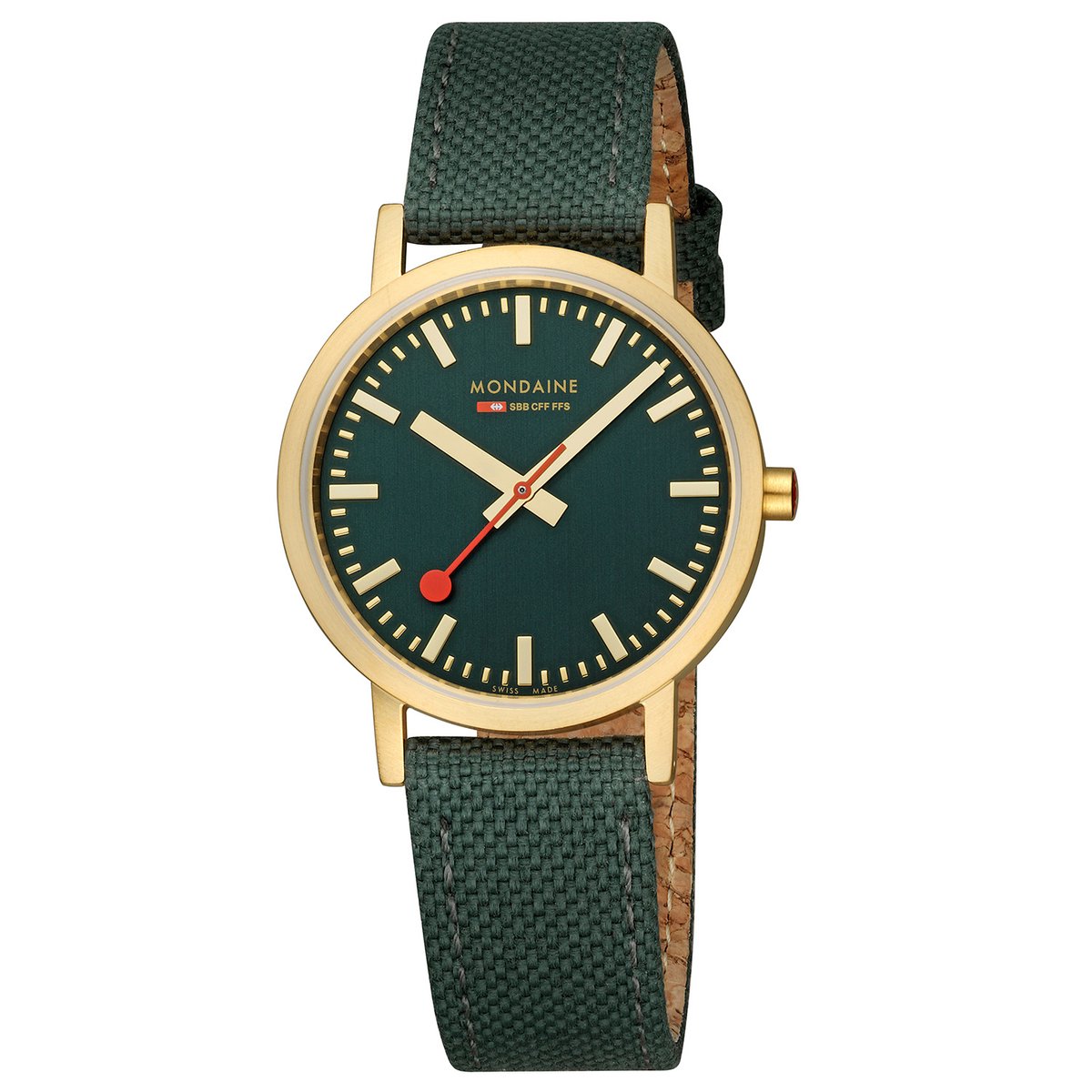 Mondaine M660.30314.60SBS Horloge - Textiel - Groen - 36mm