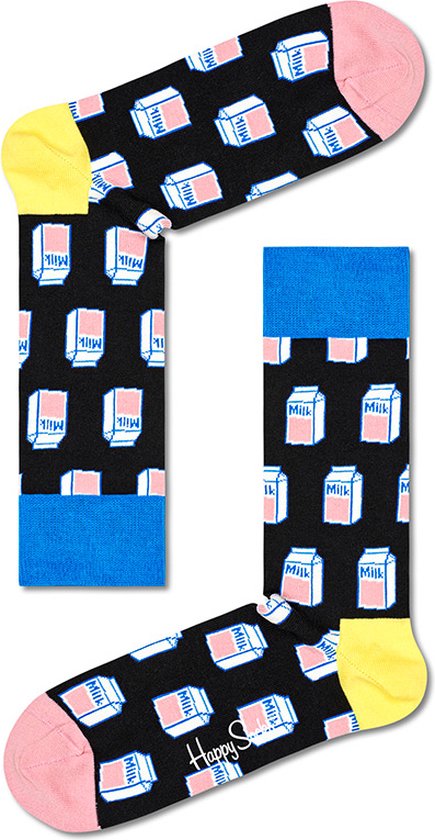 Happy Socks Milk Sock - zwart met melk - Unisex - Maat: 36-40