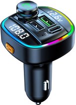 Bluetooth FM Transmitter - Carkit - Autolader - 2x Fastcharger USB Poort - USB-C Poort - Handsfree Bellen - Voor Alle Telefoons - Bluetooth 5.0 - RGB Light