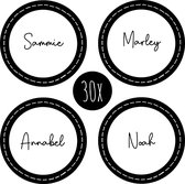 30x Sticker / Naamsticker | rond | beschrijfbaar | 35 mm | STRIPES | zwart & wit