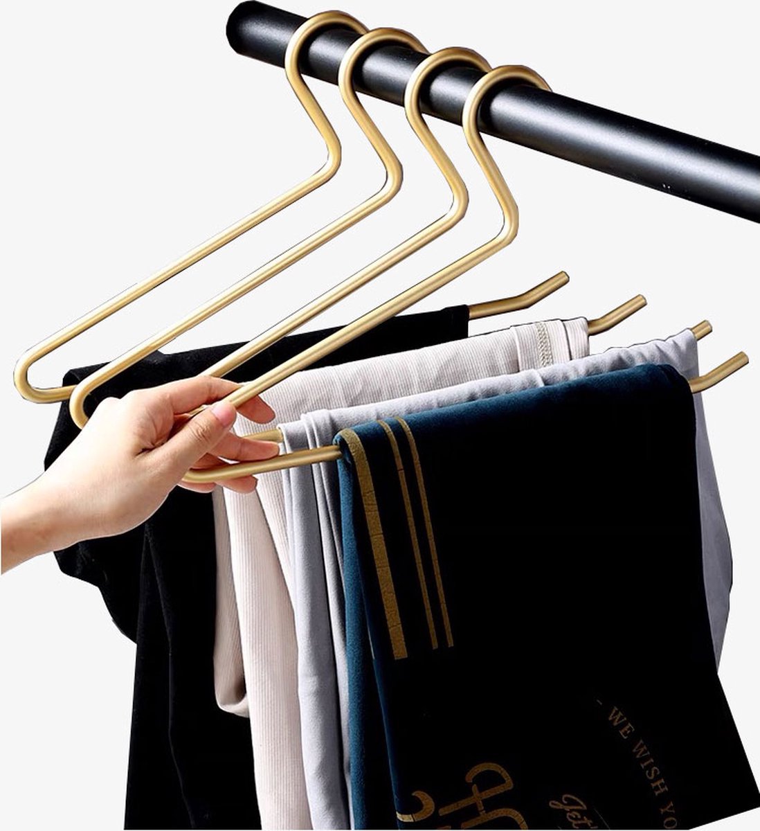 Broekhanger Maaike | Kledinghangers | Kleerhangers | Metalen Hangers | Kleding | Kapstok | Goud | Strak Design | Set van 5 luxe kledinghangers