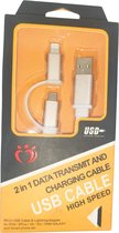 2 in 1 USB-kabel - Opladen - Gegevensoverdracht - 1 meter - Android en iOS - Micro USB en Lightning - Wit