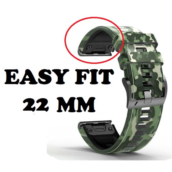 Firsttee Siliconen Horlogeband EASY FIT 22 MM Voor GARMIN Camouflage groen . bol
