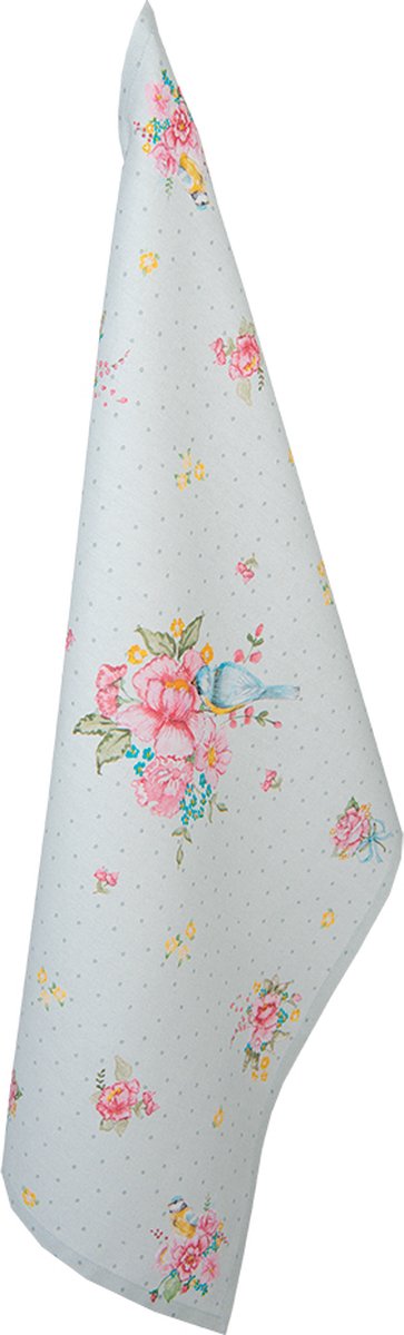Clayre & Eef Theedoek 50x70 cm Groen Katoen Bloemen Keukenhanddoek