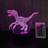 Klarigo® Nachtlamp – Velociraptor -  3D LED Lamp Illusie – Dinosaurus - 16 Kleuren – Bureaulamp – Jurassic Park – Sfeerlamp - Jurassic World – Nachtlampje Kinderen – Creative - Afstandsbediening
