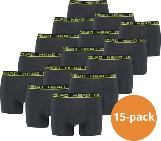 HEAD Boxershorts Basic Phantom / Lime Punch - 15-pack Grijze heren boxershorts - Maat S