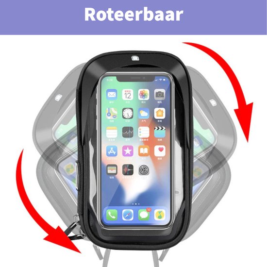 Telefoonhouder Fiets Waterdicht XL (5.5 tot 7 inch) 360 Graden Rotatie (Ook voor scooter & motor) Gsm houder fiets - Waterdicht IP67 level - Zwart