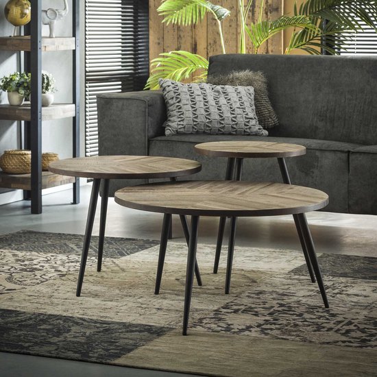 Ronde Salontafel 'Lydia' Teak, Set van 3 stuks | bol.com