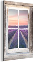 Wanddecoratie Metaal - Aluminium Schilderij Industrieel - Doorkijk - Lavendel - Hout - 40x60 cm - Dibond - Foto op aluminium - Industriële muurdecoratie - Voor de woonkamer/slaapkamer