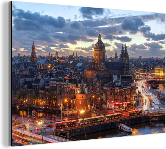 Wanddecoratie Metaal - Aluminium Schilderij Industrieel - Amsterdam - Lucht - Zon - 60x40 cm - Dibond - Foto op aluminium - Industriële muurdecoratie - Voor de woonkamer/slaapkamer