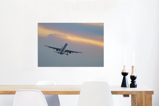 Avion volant au coucher du soleil Aluminium 90x60 cm - Tirage photo sur aluminium (décoration murale en métal)