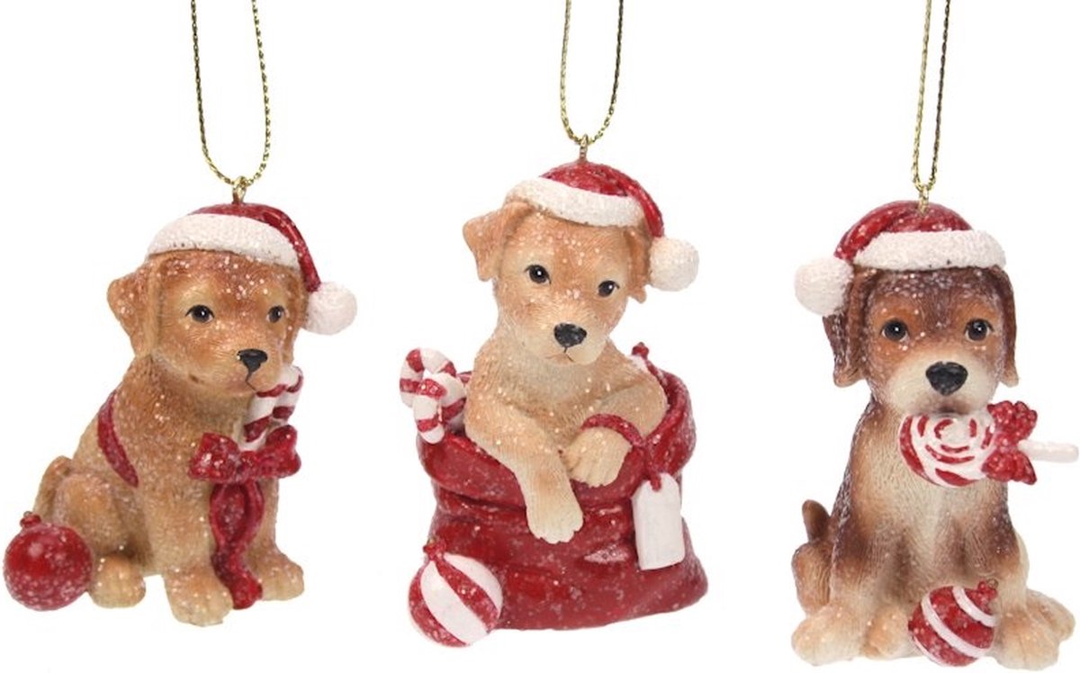Ornament Hond met snoep 3ass. 5x3,5x7,5cm