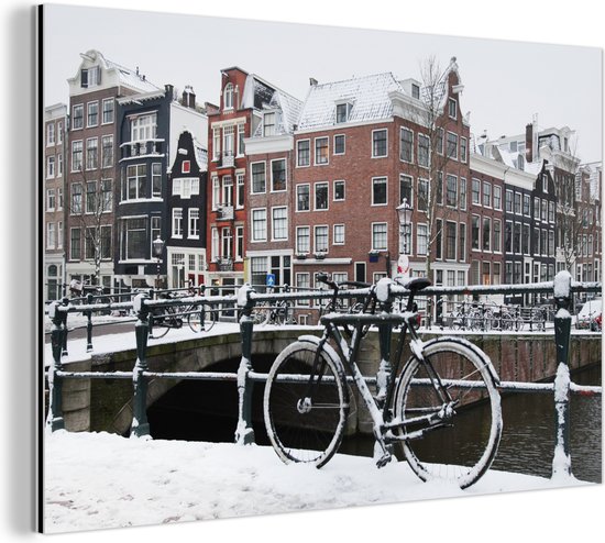 Wanddecoratie Metaal - Aluminium Schilderij - Amsterdam - Fiets - Winter - Dibond