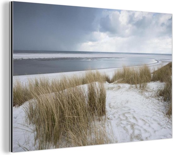 Wanddecoratie Metaal - Aluminium Schilderij Industrieel - Noordzee - Duinen - Water - 60x40 cm - Dibond - Foto op aluminium - Industriële muurdecoratie - Voor de woonkamer/slaapkamer