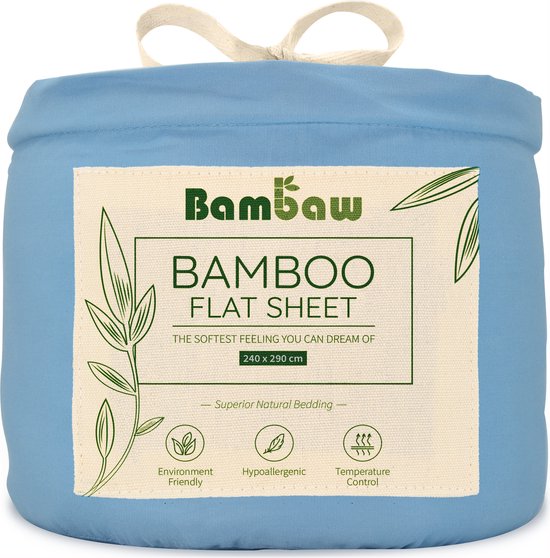 Bamboe Laken | 240cm x 290 | Lichtblauw | Bovenlaken 2-Persoons | Ultrazacht plat laken | Luxe Bamboe Beddengoed | Hypoallergeen lakens | Puur Bamboe Viscose Rayon | Ultra-ademende Stof | Bambaw