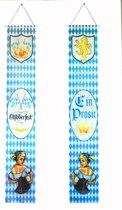 2 Stuks - Oktoberfest Banner -  Bord Banner - Festival Wimpel  - Eine Prost Vlag -  Oktoberfest Decoratie Muur Vlag -  Oktoberfest Feestartikelen - Beierse Motief - Polyester Stof - Blauw