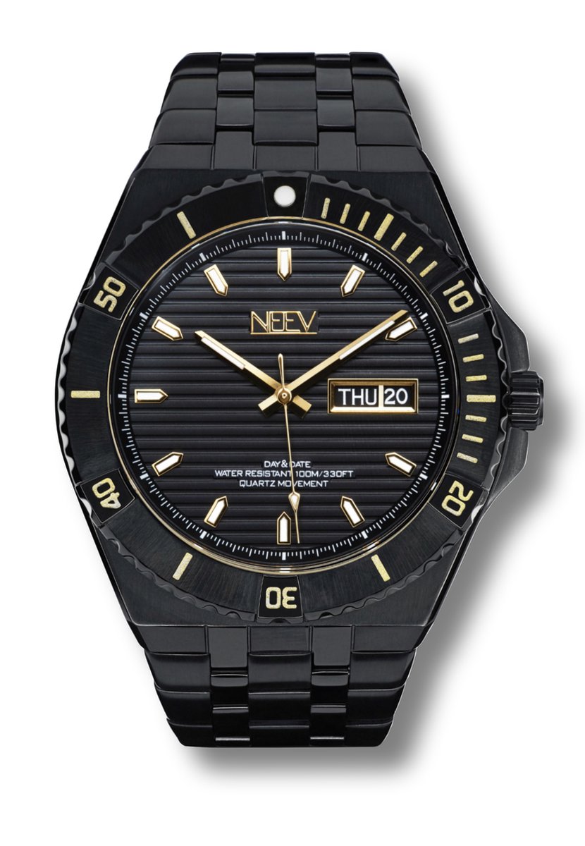 NEEV - Hester | Zwart horloge | Horloges voor Mannen | Ø42 mm | Stainless Steel Sieraden | Vlindersluiting | Quartz | Black polshorloges heren |