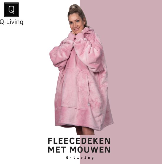 Q-Living Hoodie Deken - Oversized Hoodie - Plaid Met Mouwen - Snuggle Hoodie - Fleece Deken Met Mouwen - 1450 gram - Roze
