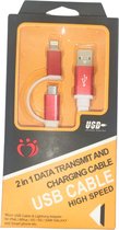 2 in 1 USB-kabel - Opladen - Gegevensoverdracht - 1 meter - Android en iOS - Micro USB en Lightning - Rood