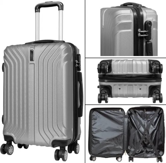 Handbagage koffer maat S Palma - Reiskoffer met cijferslot en op 4 dubbele zwenkwielen - ABS - ca 39 Liter - Zilver - ca 55x40x22 cm