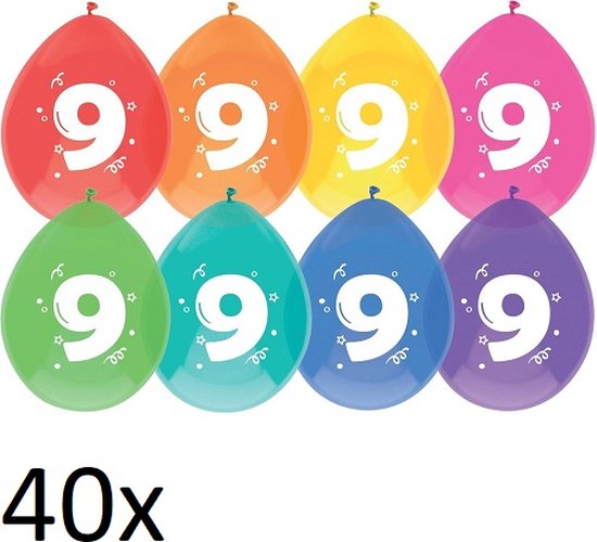 40 x ballonnen - 9 jaar - diverse kleuren