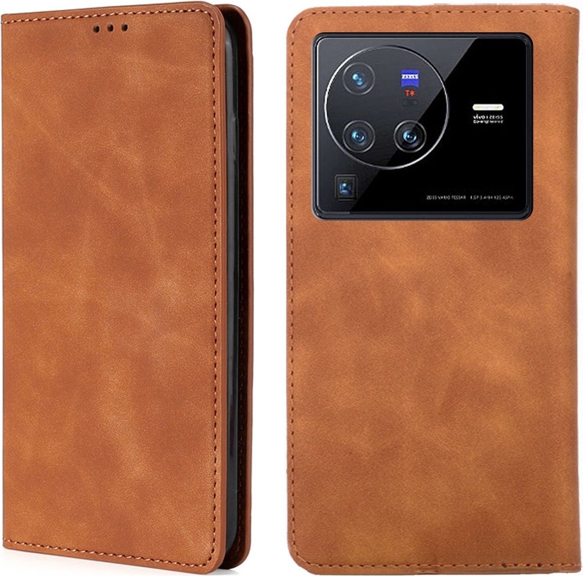 Mobigear Telefoonhoesje geschikt voor Vivo X80 Pro Hoesje | Mobigear Retro Slim Bookcase Portemonnee | Pasjeshouder voor 3 Pasjes | Telefoonhoesje voor Pinpas / OV Kaart / Rijbewijs - Cognac